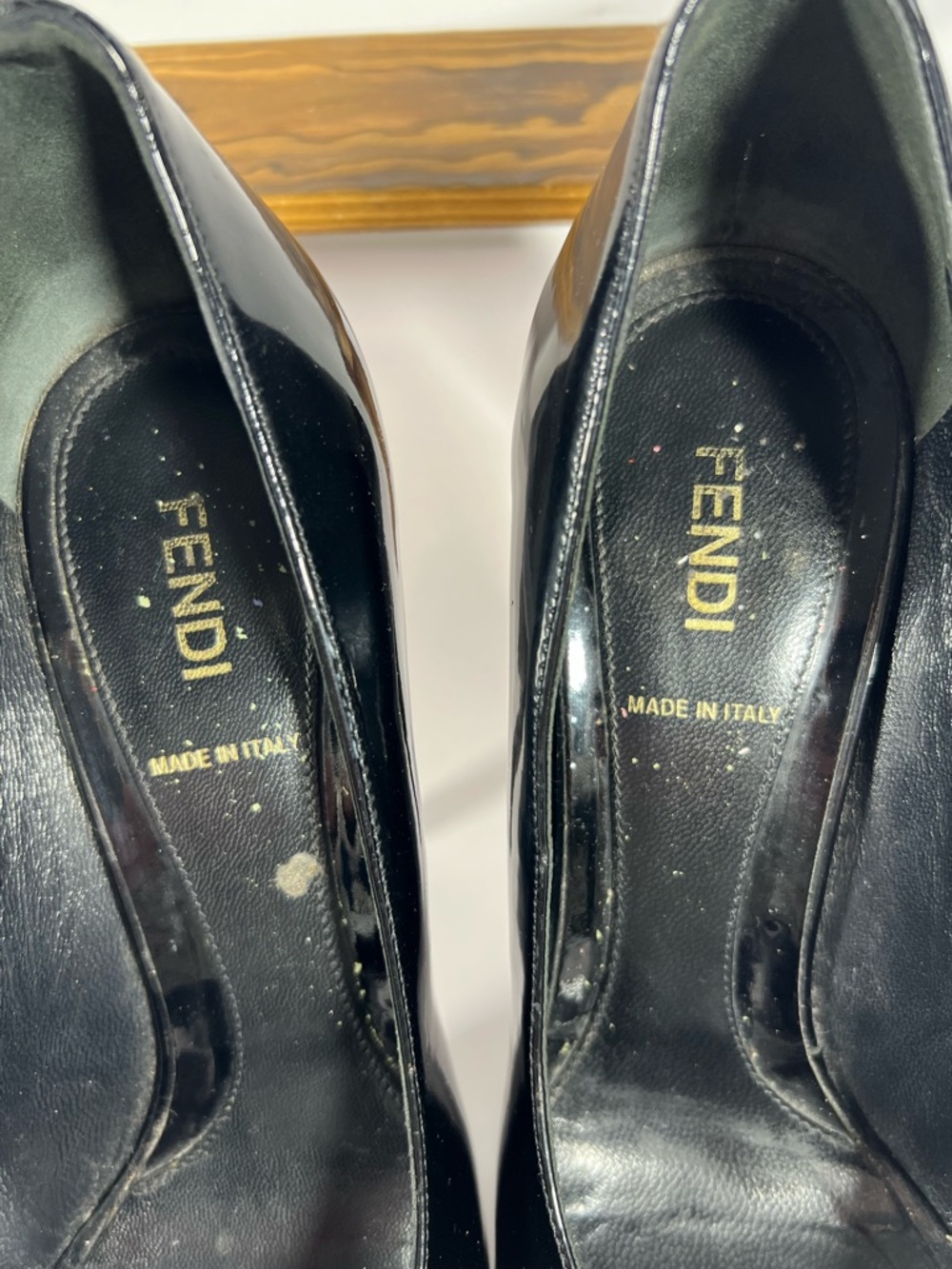 7035: Fendi Patent Leather Peep Toe Heels Zucca Logo Stiletto 39.5 - Picture 12 of 13
